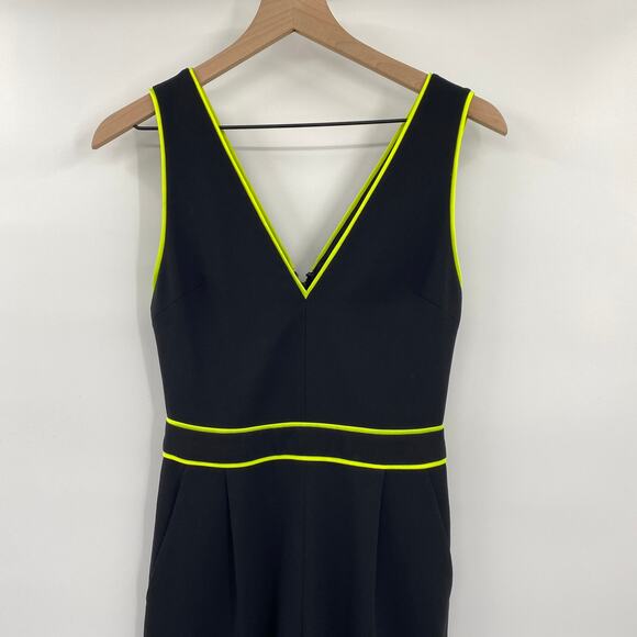 Alice + Olivia Jeri Jumpsuit Neon Striped V Neck Sleeveless Black Lime Green 0 - Picture 3 of 9
